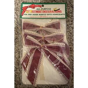 Vintage 3 Piece Red Decorative Bows With Lace Detailing Christmas Holiday New